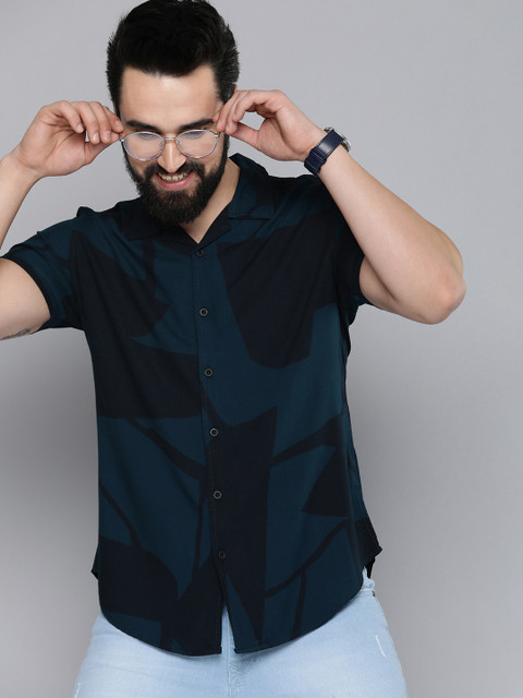 HERE&NOW Men Navy Blue Slim Fit Opaque Casual Shirt