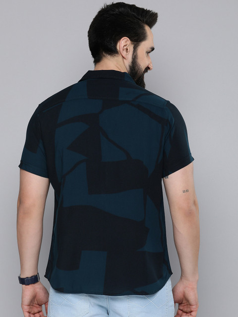 HERE&NOW Men Navy Blue Slim Fit Opaque Casual Shirt - Image 4