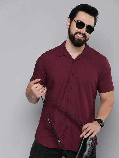 HERE&NOW Men Maroon Slim Fit Opaque Casual Shirt