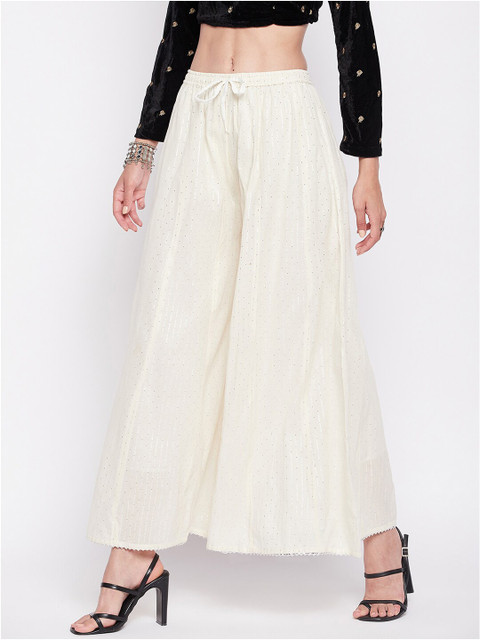 Clora Creation Women Embellished Flared Cotton Palazzos - Image 3