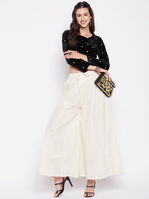 Clora Creation Women Embellished Flared Cotton Palazzos - Image 5