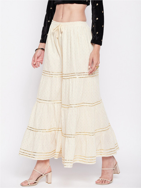 Clora Creation Women Embellished Flared Cotton Ethnic Palazzos - Image 3