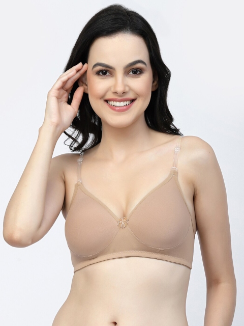 Floret Non-Wired Seamless Padded T-Shirt Bra with Regular and Transparent Both Straps