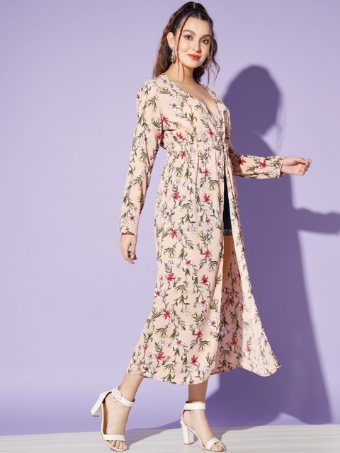WoowZerz Women Floral Printed Longline Button Shrug - Image 2