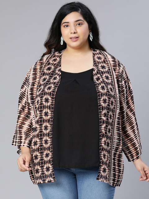 Oxolloxo Women Plus Size Printed Open Front Shrug