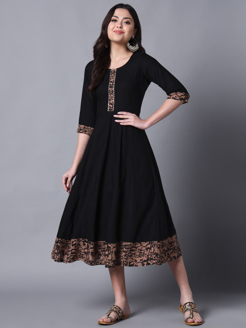 KALINI Abstract Printed Gotta Patti Fit & Flare Ethnic Dress