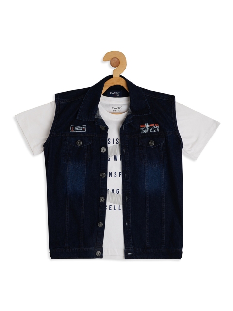 CAVIO Boys Comfort Fit Sleeveless Casual Shirt With Printed T-shirt