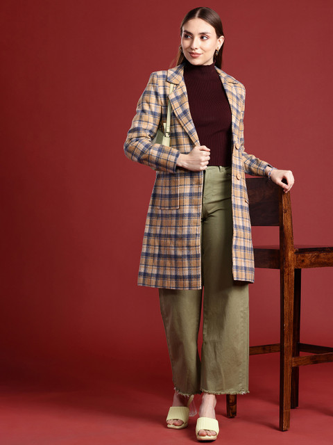 all about you Notched Lapel Checked Single-Breasted Trench Coat - Image 5