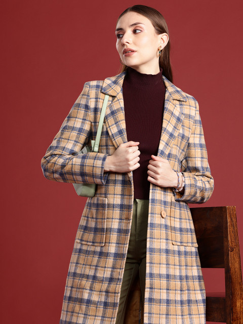 all about you Notched Lapel Checked Single-Breasted Trench Coat