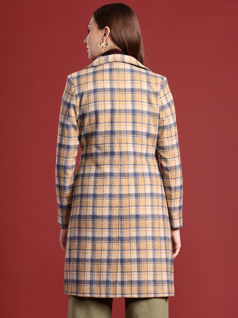 all about you Notched Lapel Checked Single-Breasted Trench Coat - Image 4