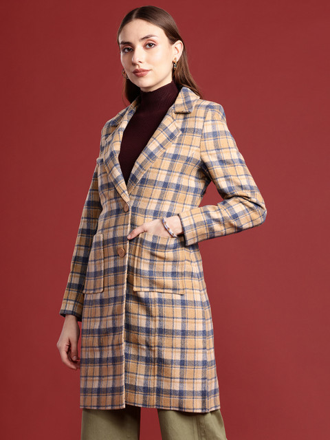 all about you Notched Lapel Checked Single-Breasted Trench Coat - Image 3