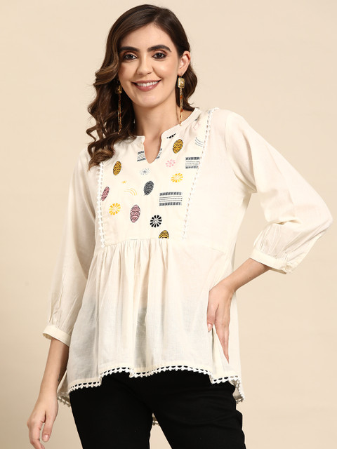 Sangria X fwd Ethnic Motifs Yoke Design Pure Cotton Short Kurti - Image 3