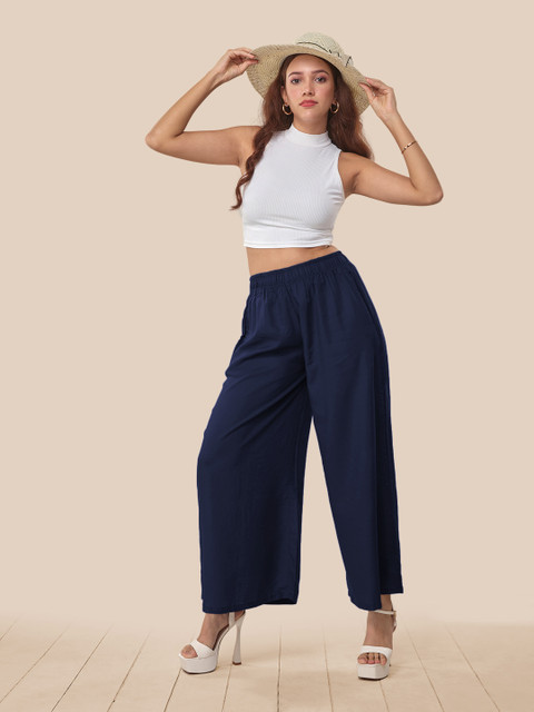 LYRA Women Flared Woven Cotton Palazzos