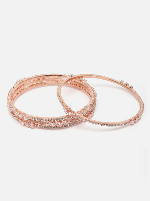 Aazeen Set Of 4 Rose Gold-Plated American Diamond Studded Bangles