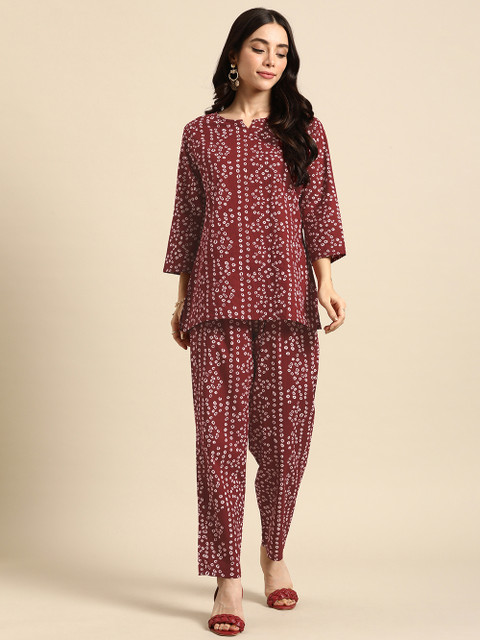 Anouk Women Bandhani Printed Regular Pure Cotton Kurti with Trousers