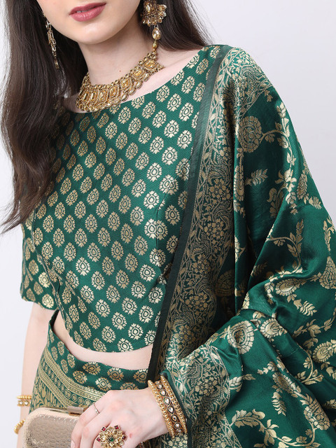 Vishudh Green Ethnic Motifs semi-stitched Blouse and Lehenga & Blouse With Dupatta - Image 2