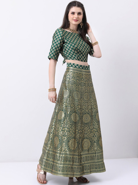 Vishudh Green Ethnic Motifs semi-stitched Blouse and Lehenga & Blouse With Dupatta - Image 4