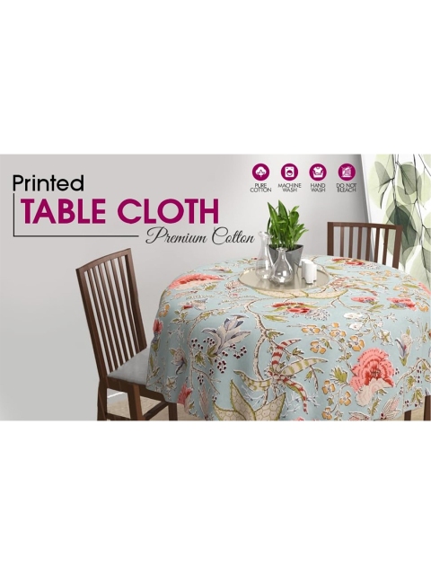 Trance Home Linen Pink & White Floral Printed 4-Seater Cotton Circular Table Cloth - Image 5