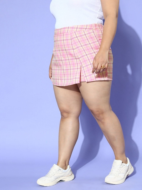 Berrylush Curve Women Plus Size Checked High-Rise Mini Skort - Image 3