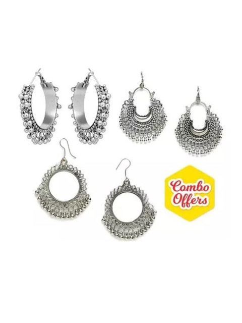 Samridhi DC Set Of 3 Silver-Plated Contemporary Hoop Earrings