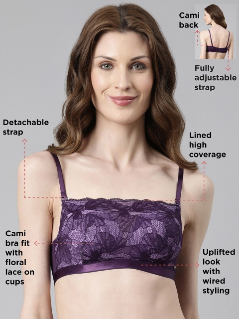 Enamor Padded Wired Full Coverage Convertible Back Straps and Lace Detailing Cami Bra - Image 7