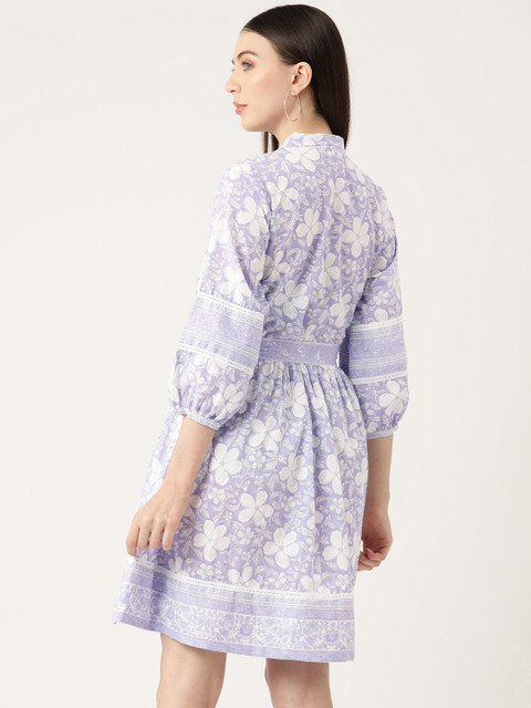Jaipur Morni Pure Cotton Floral Print Fit & Flare Dress - Image 4