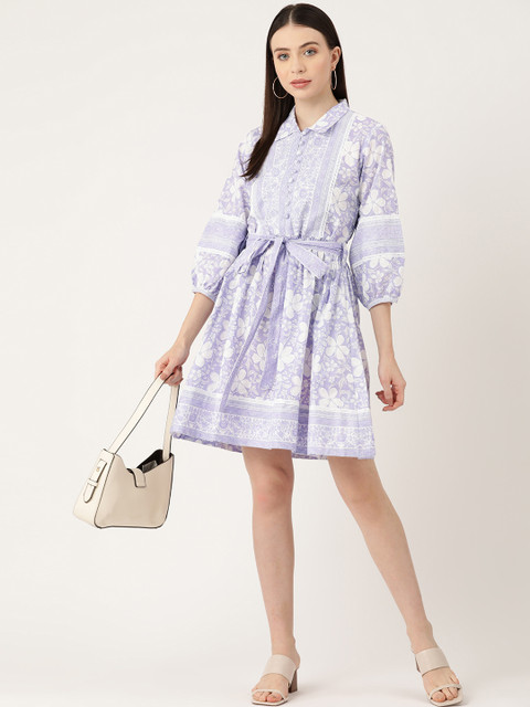 Jaipur Morni Pure Cotton Floral Print Fit & Flare Dress - Image 5