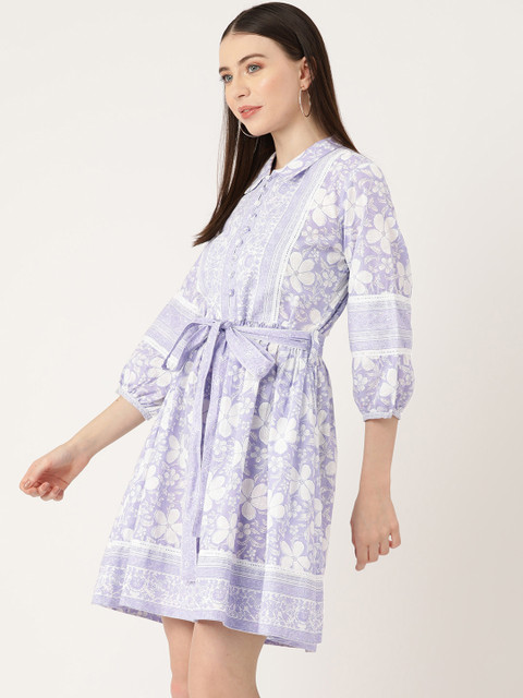 Jaipur Morni Pure Cotton Floral Print Fit & Flare Dress - Image 3