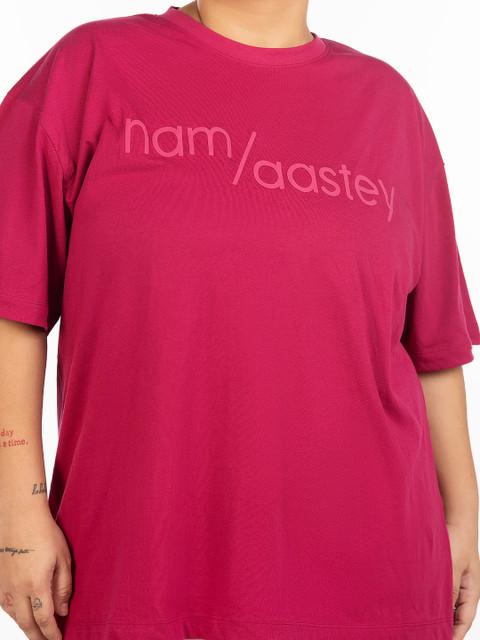 aastey Plus Size Typography Printed Drop Shoulder Sleeves Oversized T-Shirt - Image 2