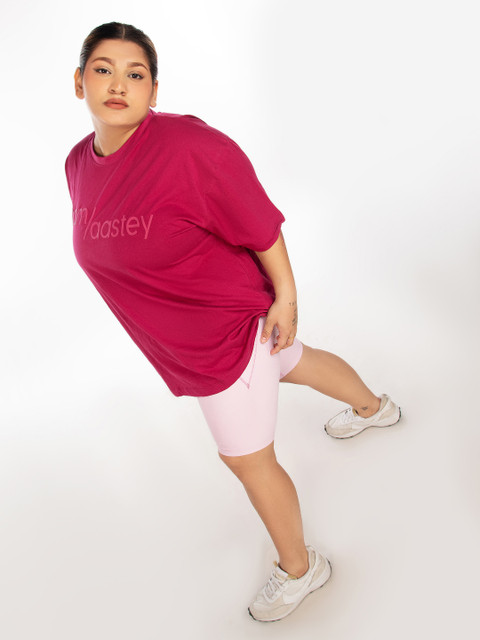 aastey Plus Size Typography Printed Drop Shoulder Sleeves Oversized T-Shirt - Image 5