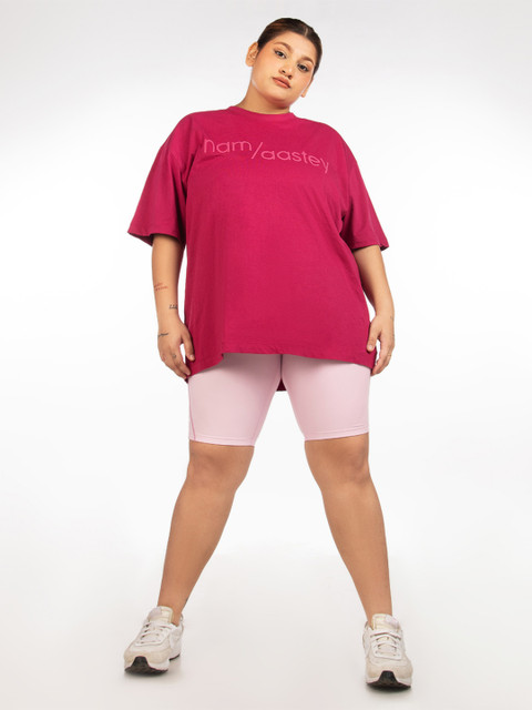 aastey Plus Size Typography Printed Drop Shoulder Sleeves Oversized T-Shirt - Image 4