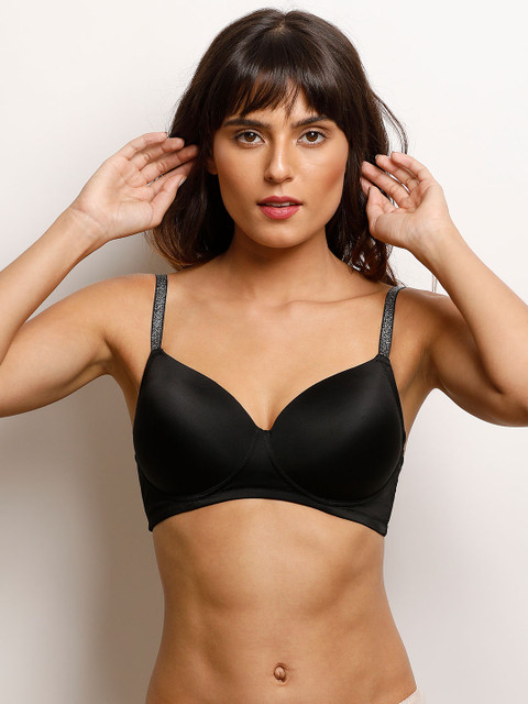 Zivame Black Solid Non-Wired Lightly Padded T-shirt Bra