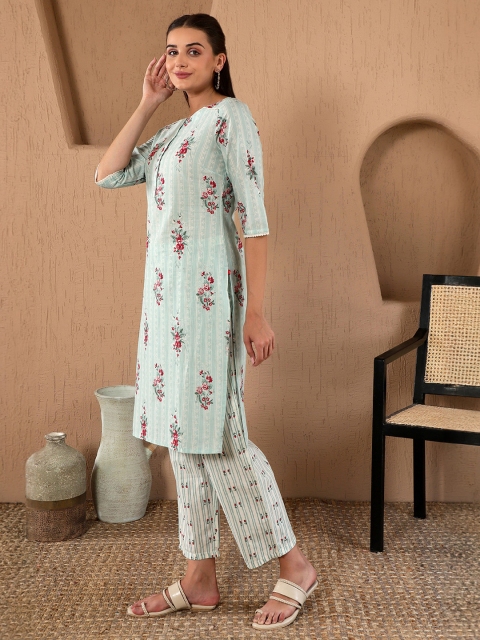 W Floral Print Cotton Kurta With Straight Pant & Dupatta - Image 5