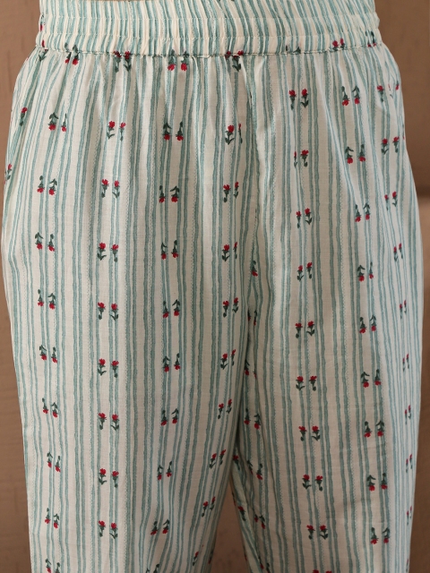 W Floral Print Cotton Kurta With Straight Pant & Dupatta - Image 3