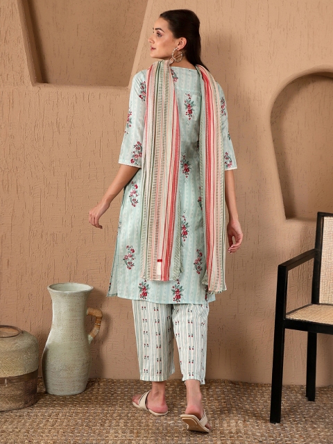 W Floral Print Cotton Kurta With Straight Pant & Dupatta - Image 6