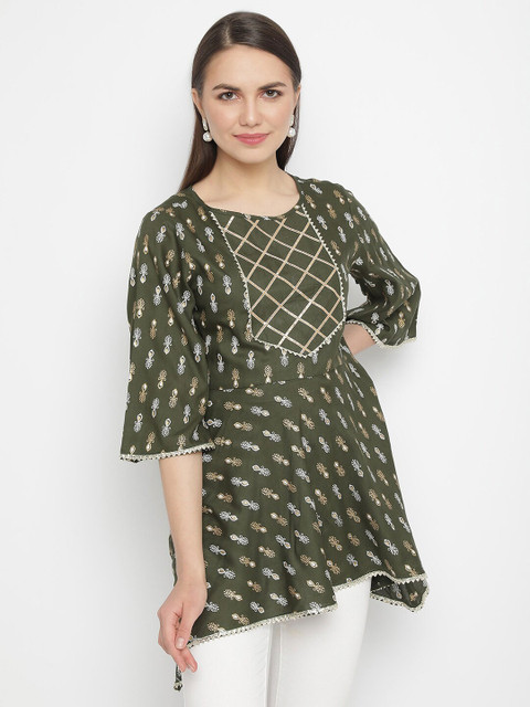 aayusika Ethnic Motif Printed Longline High-Low Top With Gotta Patti Detail