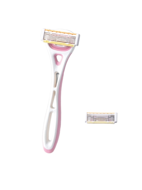 KAI Women Xfit 5-Blade Body Razor with 3D Pivot Handle & 2 Cartridges - Pink & White - Image 2