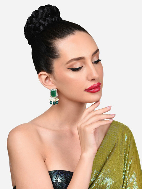 Zaveri Pearls Gold-Plated Contemporary Stones & Beads Drop Earrings - Image 5