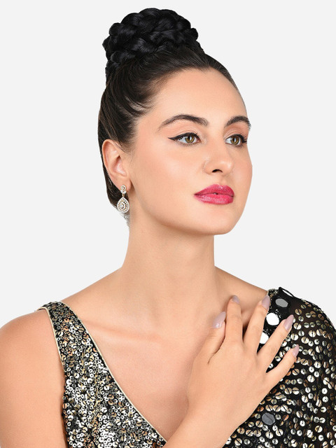 Zaveri Pearls Gold-Plated Contemporary Cubic Zirconia Drop Earrings - Image 5