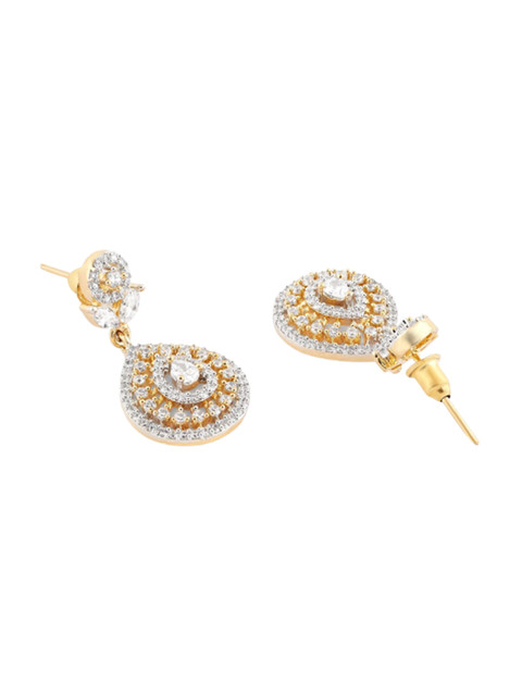 Zaveri Pearls Gold-Plated Contemporary Cubic Zirconia Drop Earrings - Image 3
