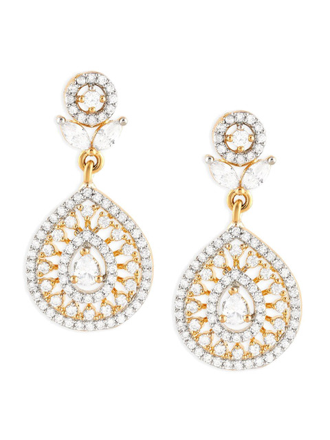 Zaveri Pearls Gold-Plated Contemporary Cubic Zirconia Drop Earrings - Image 2