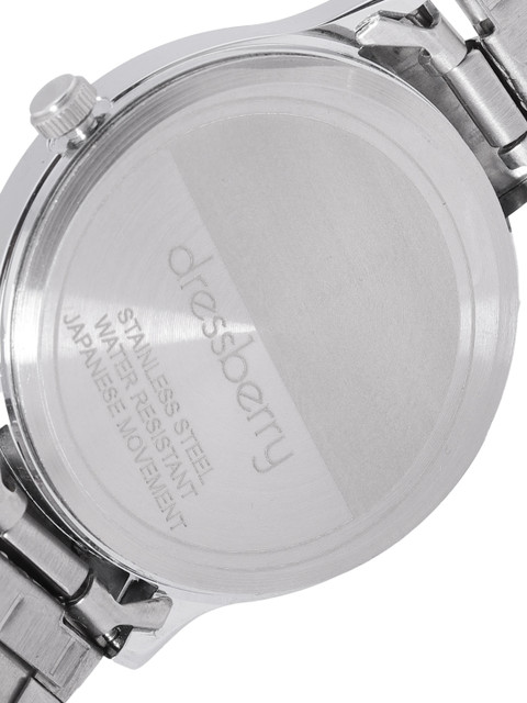 DressBerry Women Pink Brass Embellished Dial & Steel Toned Stainless Steel Textured Straps Analogue Watch - Image 5