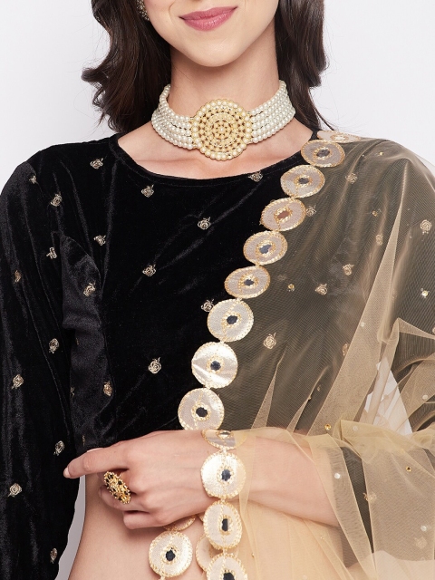 Clora Creation Polka Dots Mirror Work Embroidered Dupatta - Image 2