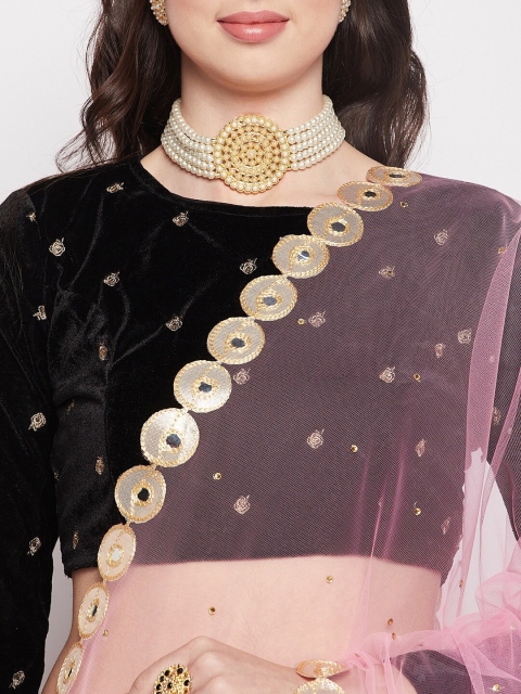 Clora Creation Polka Dots Mirror Work Embroidered Dupatta - Image 2