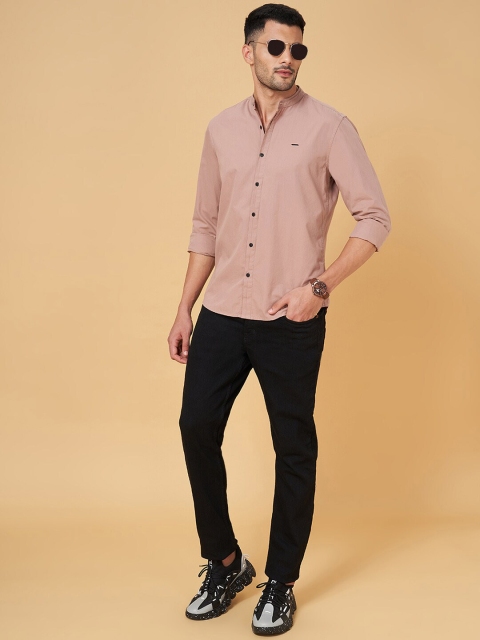 People Dusty Pink Slim Fit Mandarin Collar Cotton Casual Shirt - Image 5