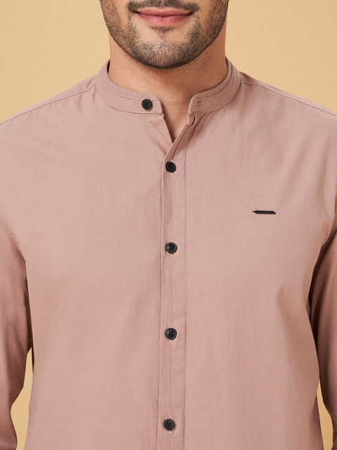 People Dusty Pink Slim Fit Mandarin Collar Cotton Casual Shirt - Image 2