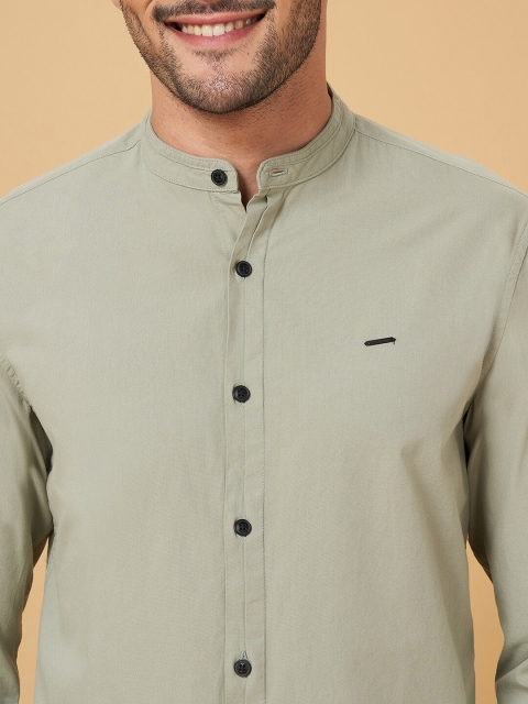 People Slim Fit Band Collar Casual Cotton Shirt - Image 2