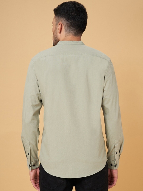 People Slim Fit Band Collar Casual Cotton Shirt - Image 4