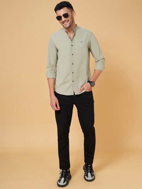 People Slim Fit Band Collar Casual Cotton Shirt - Image 5