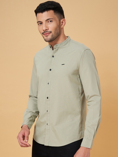 People Slim Fit Band Collar Casual Cotton Shirt - Image 3